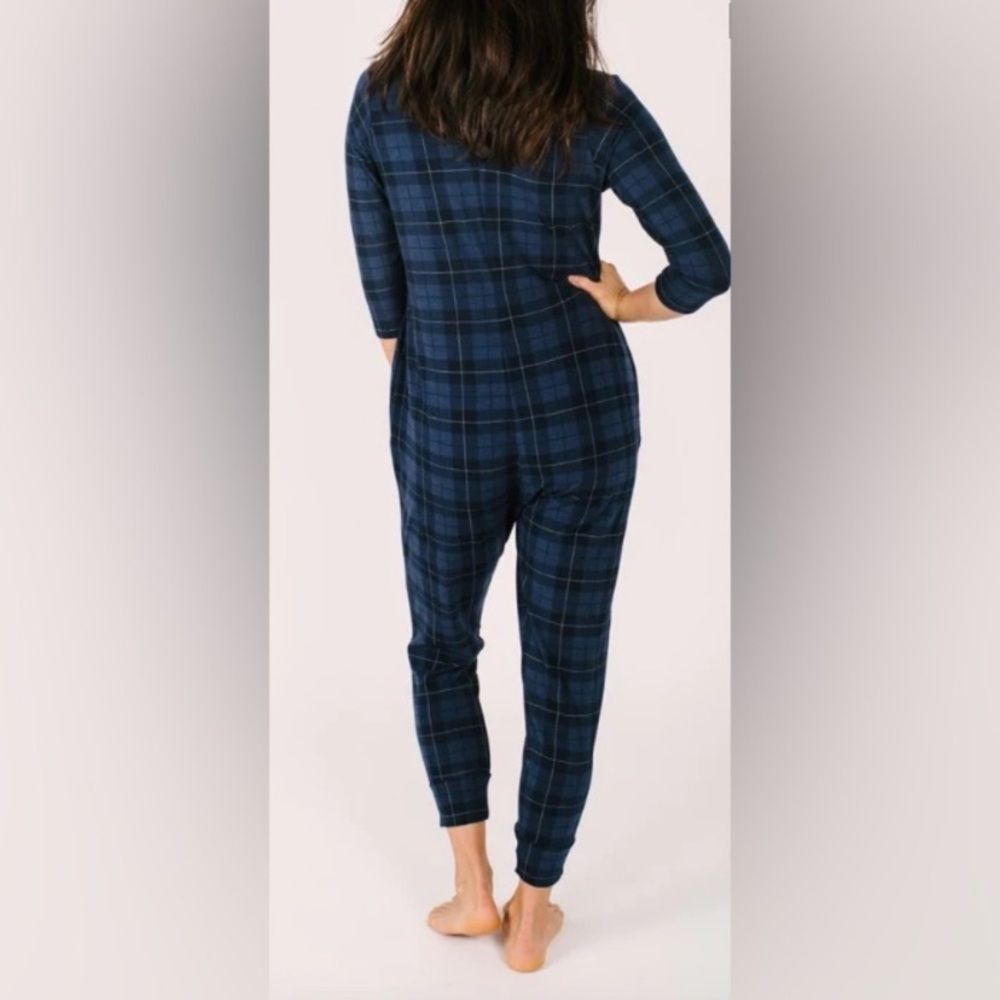 Smash + Tess Wednesday Romper Blue Tartan Size Small Comfy PJs Loungewear Casual - Picture 4 of 12